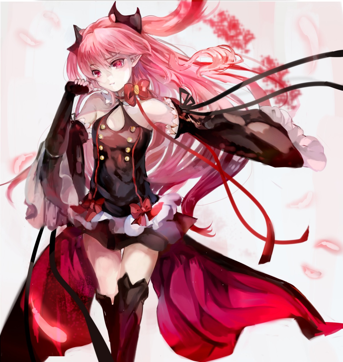 cleavage dress kafi krul_tepes owari_no_seraph pointy_ears thighhighs