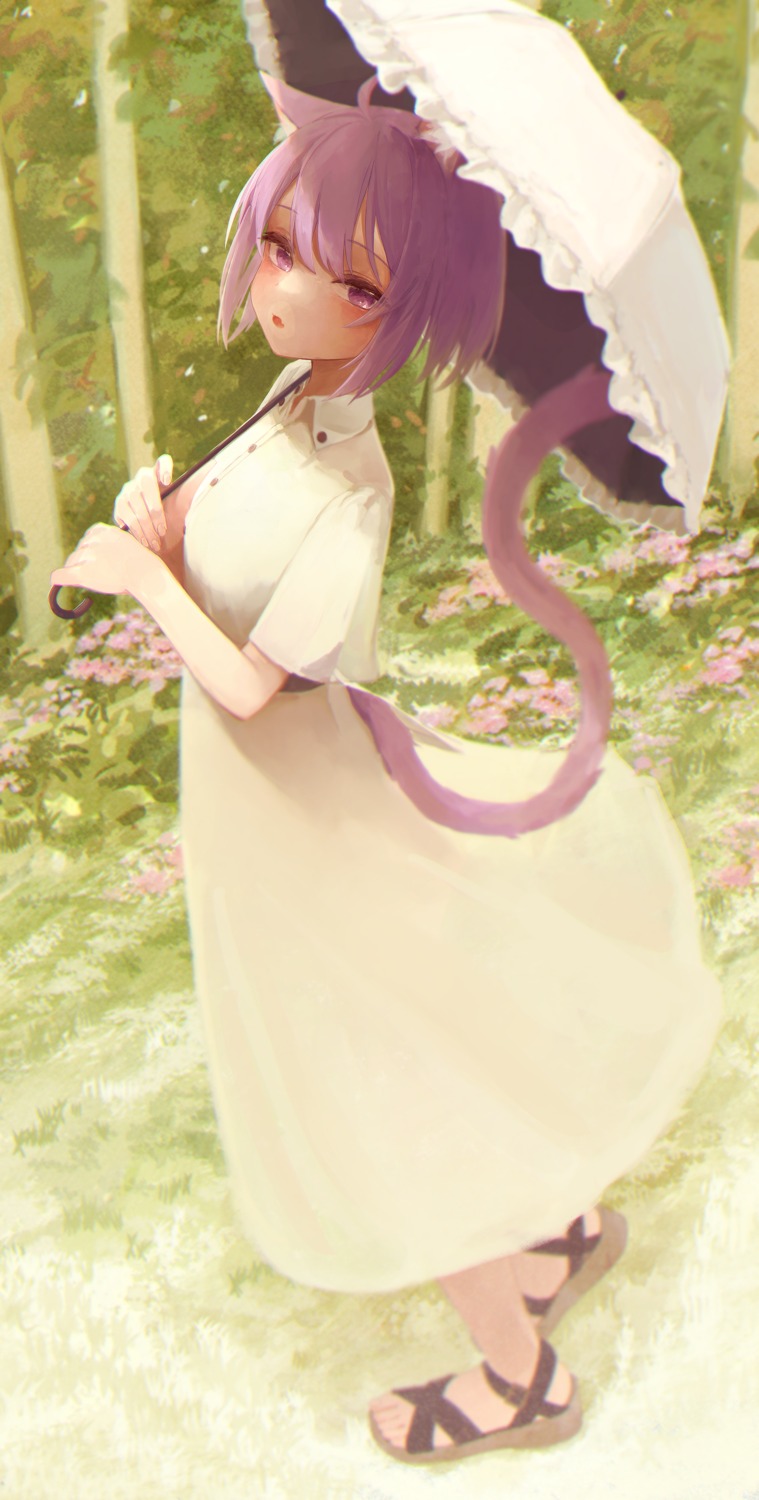 animal_ears dress hololive hololive_gamers nanome_to nekomata_okayu nekomimi skirt_lift tail umbrella