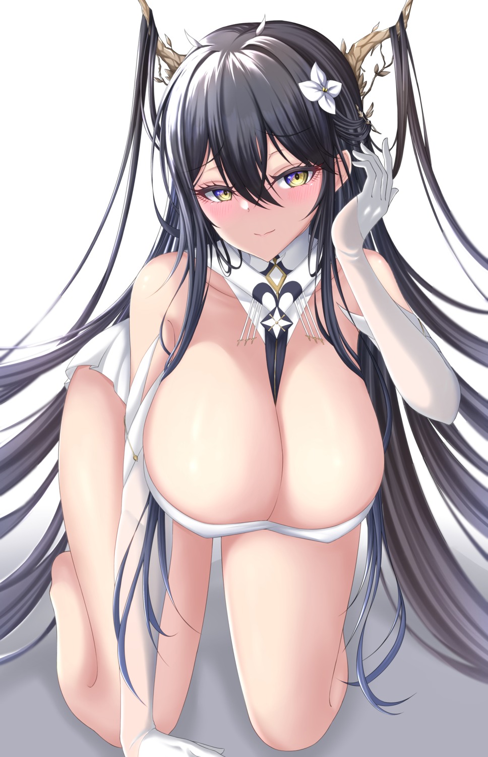 azur_lane erect_nipples horns indomitable_(azur_lane) no_bra ville87804