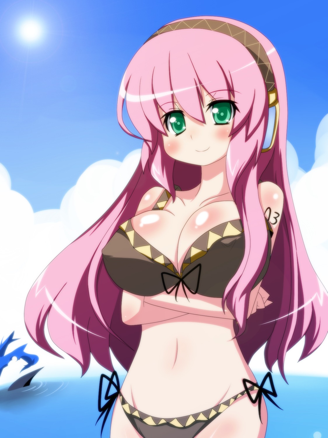 bikini breast_hold cleavage erect_nipples headphones kakeru megurine_luka swimsuits vocaloid