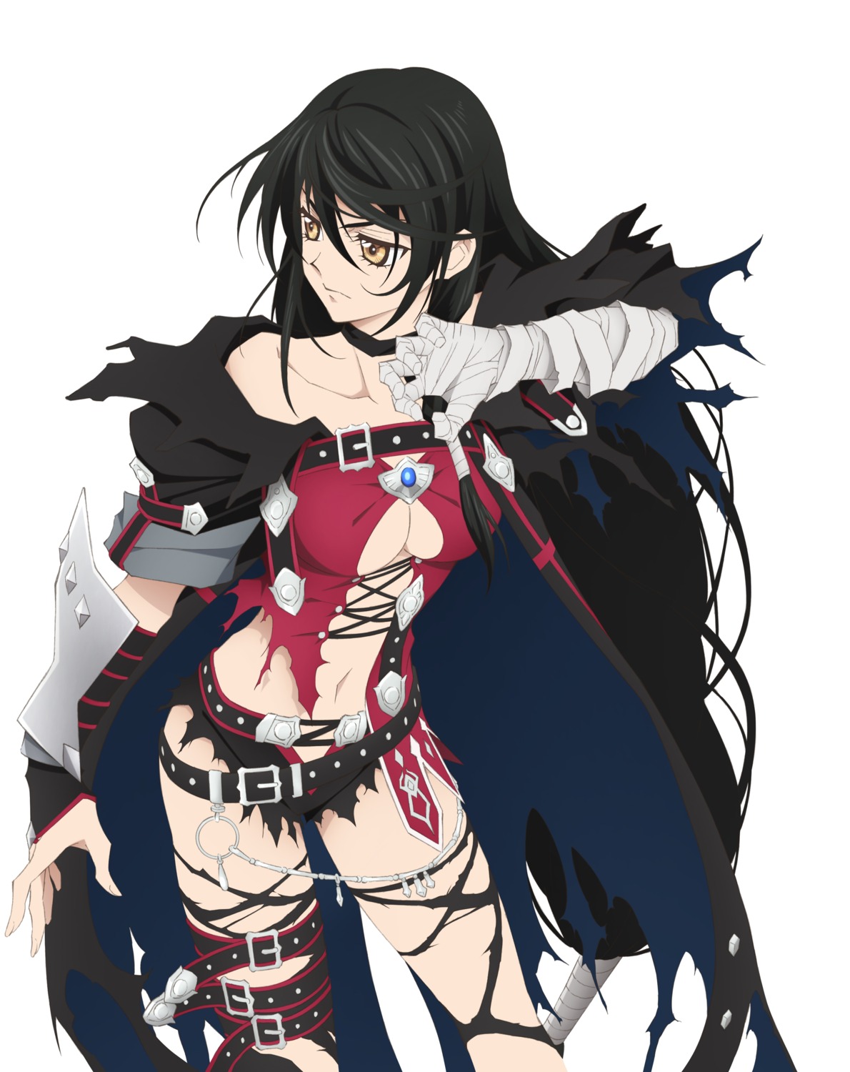 armor bandages bandai_namco cleavage digital_version inomata_mutsumi no_bra tales_of tales_of_berseria thighhighs torn_clothes velvet_crowe