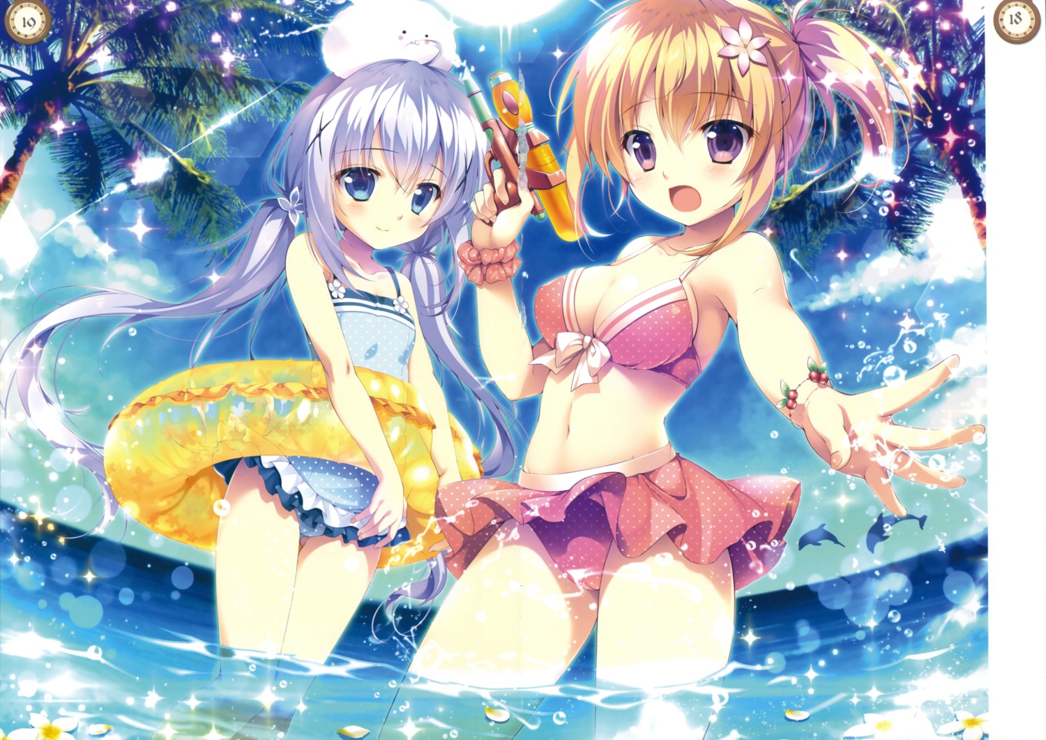 bikini cameltoe cleavage crease gochuumon_wa_usagi_desu_ka? gun hoto_cocoa kafuu_chino loli mikeou pink_chuchu swimsuits tippy_(gochuumon_wa_usagi_desu_ka?) wet