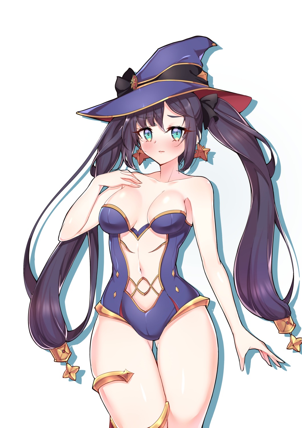 garter genshin_impact leotard mona_megistus no_bra ugwa witch