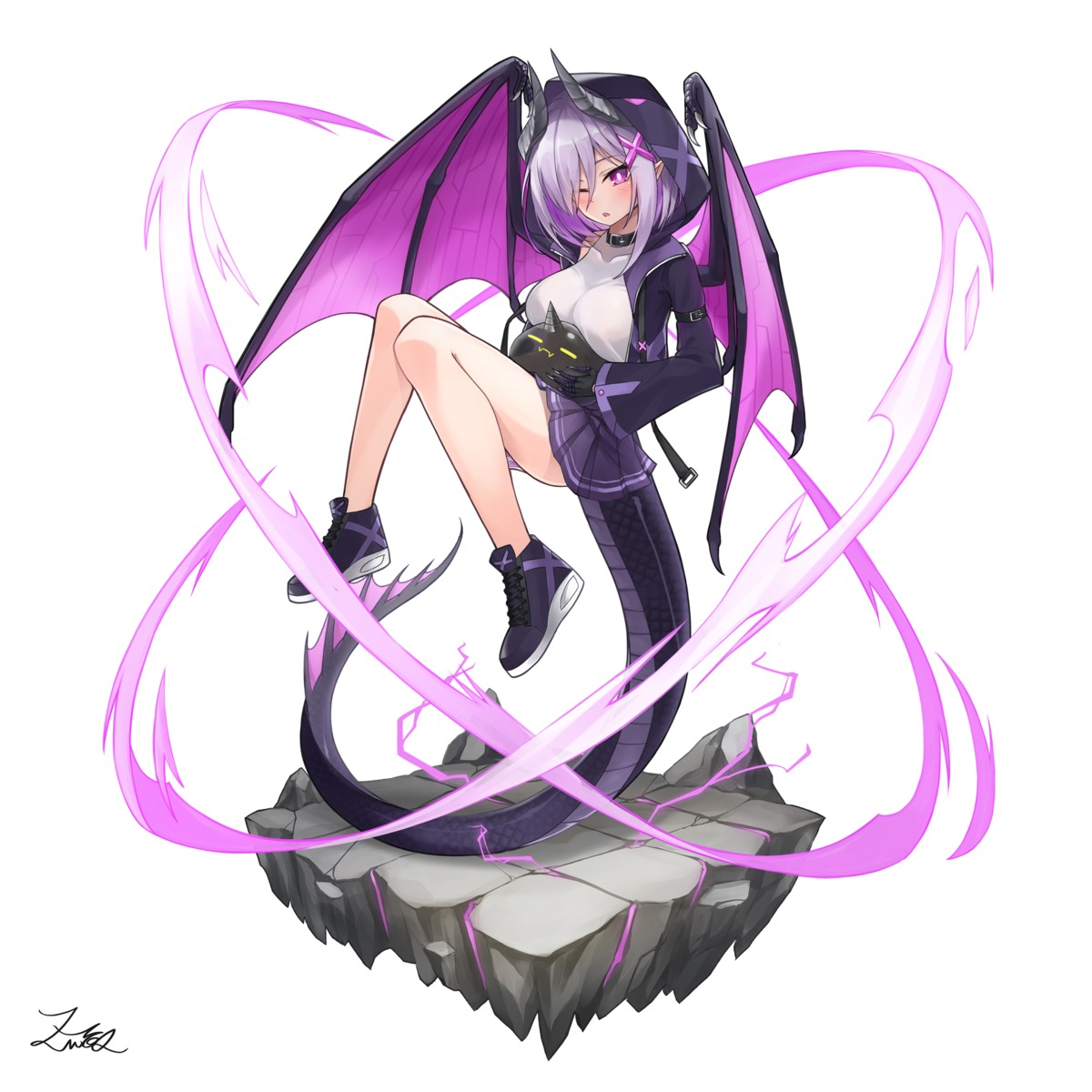 horns monster monster_girl pantsu shimapan skirt_lift tagme tail wings