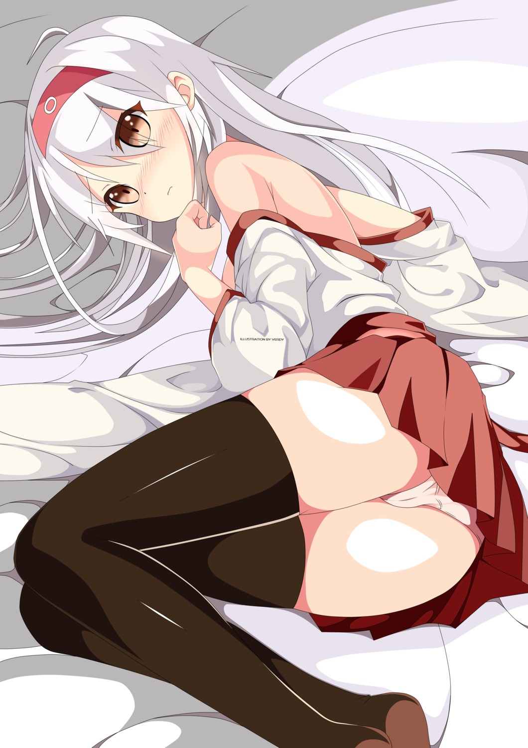 ass cameltoe kantai_collection no_bra official_watermark open_shirt pantsu shoukaku_(kancolle) thighhighs verdy