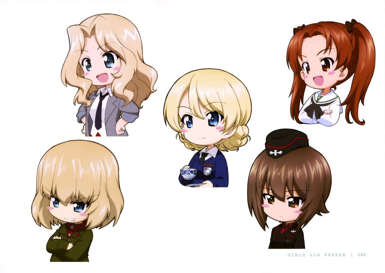 chibi darjeeling girls_und_panzer kadotani_anzu katyusha kay_(girls_und_panzer) nishizumi_maho seifuku sweater uniform