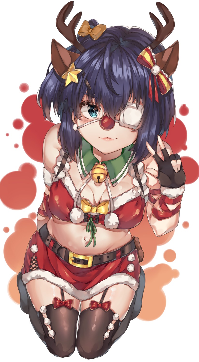 animal_ears christmas chuunibyou_demo_koi_ga_shitai! cleavage eyepatch horns kanniiepan stockings takanashi_rikka thighhighs