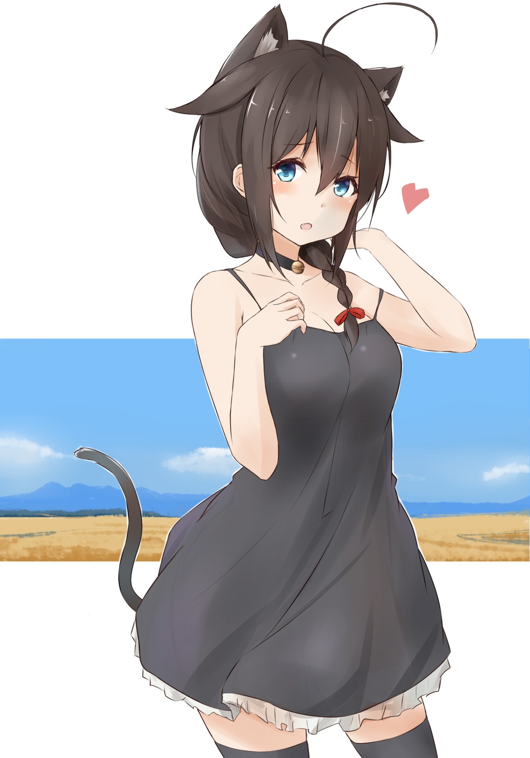 animal_ears cleavage dress kantai_collection nekomimi saku_(kudrove) shigure_(kancolle) tail thighhighs