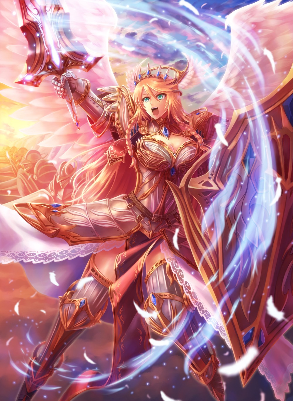 armor shingo_(picturepuzzle) sword thighhighs wings