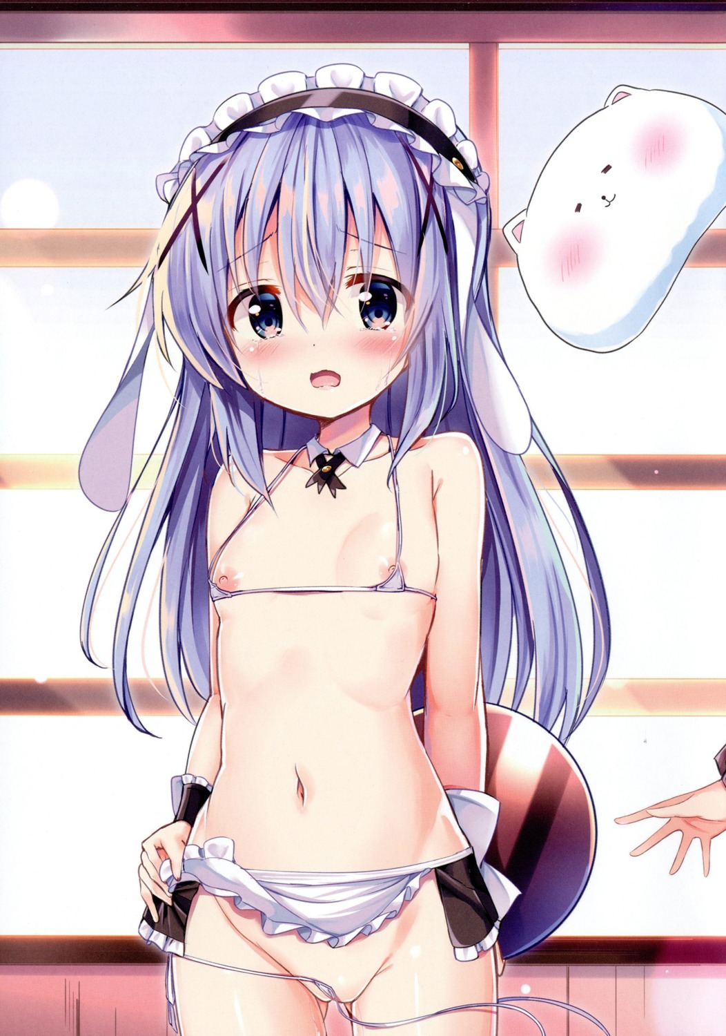 animal_ears bunny_ears gochuumon_wa_usagi_desu_ka? kafuu_chino kurou_(quadruple_zero) loli maid nipples sling_bikini swimsuits wardrobe_malfunction