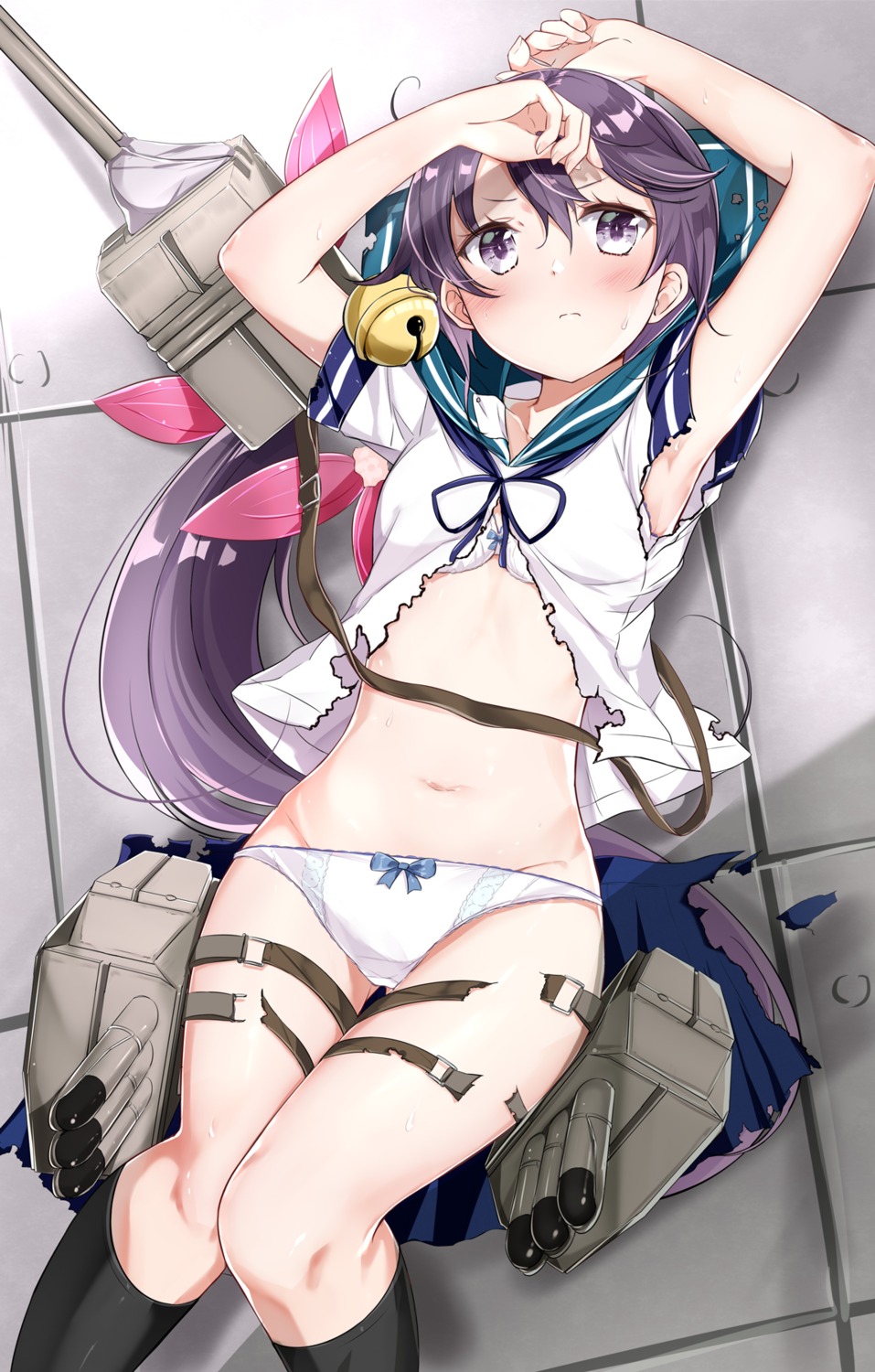 akebono_(kancolle) bra hamaken kantai_collection open_shirt pantsu seifuku torn_clothes