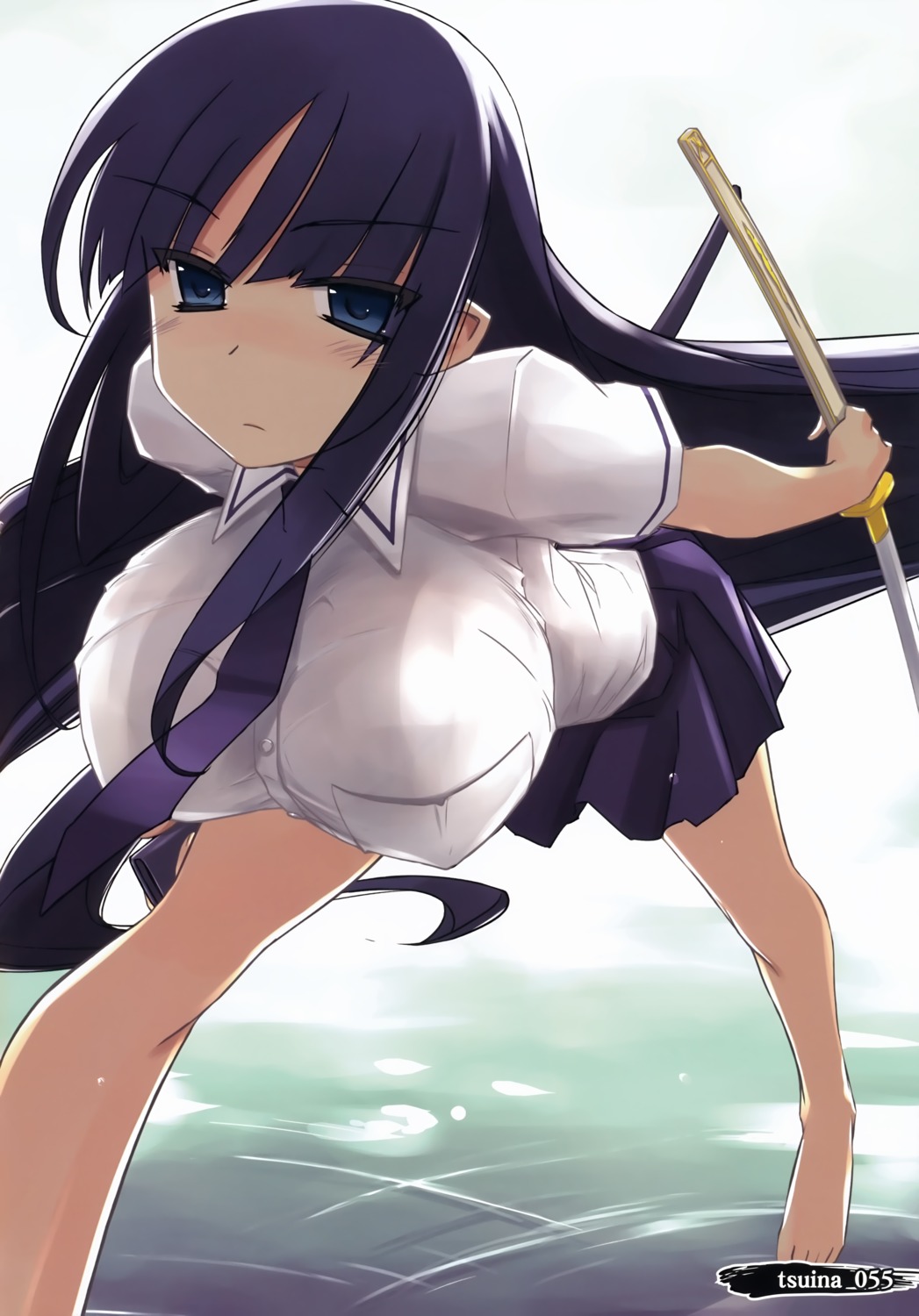 erect_nipples ikaruga screening seifuku senran_kagura sword tsuina