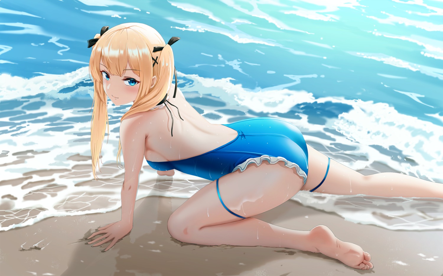 ass azur_lane dead_or_alive feet gan-viking garter marie_rose swimsuits wet