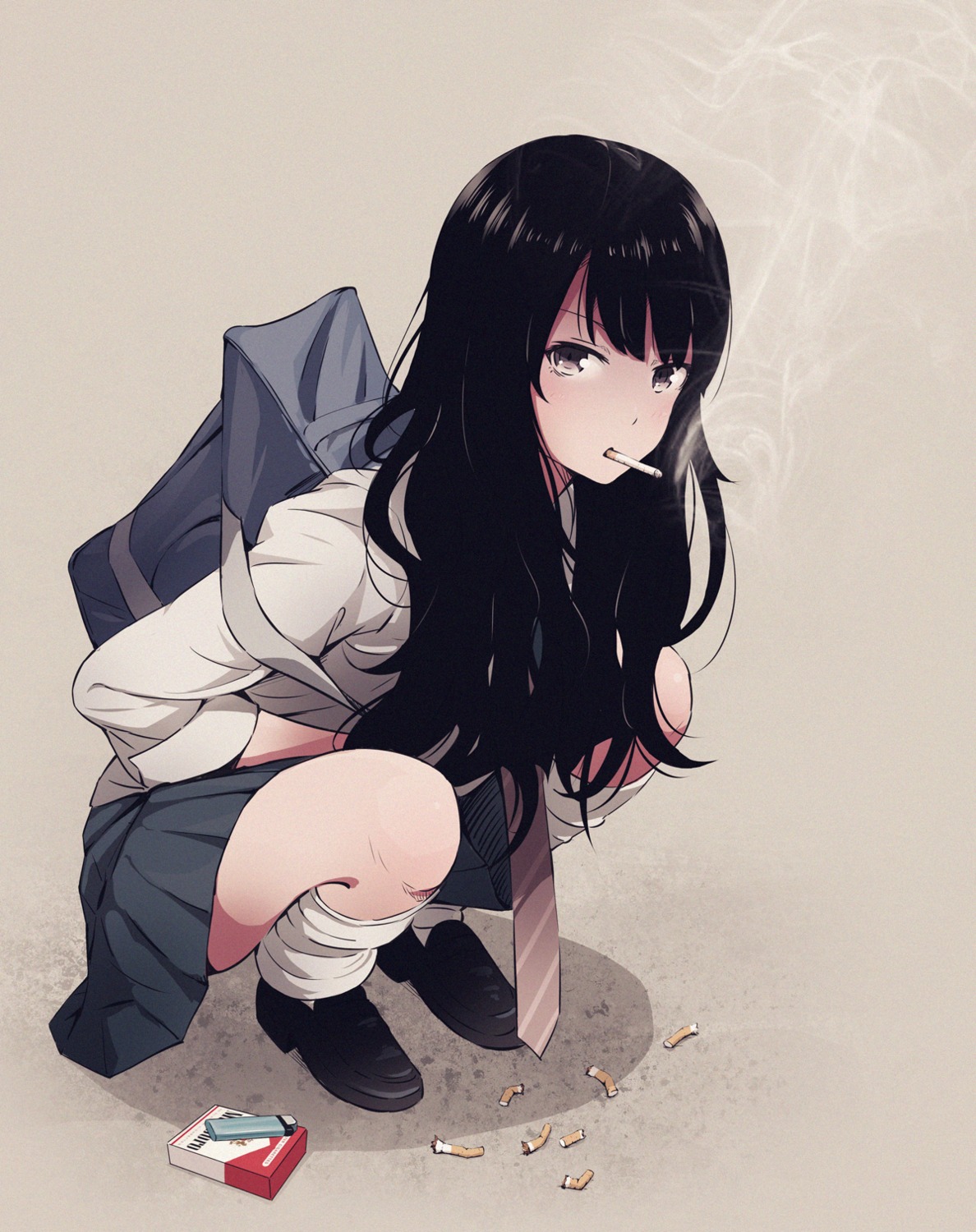 asou_(asabu202) seifuku skirt_lift smoking