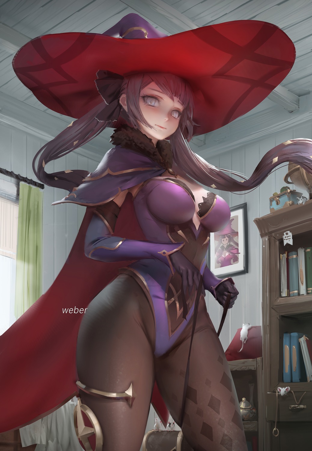 garter genshin_impact leotard mona_megistus no_bra pantyhose weber witch