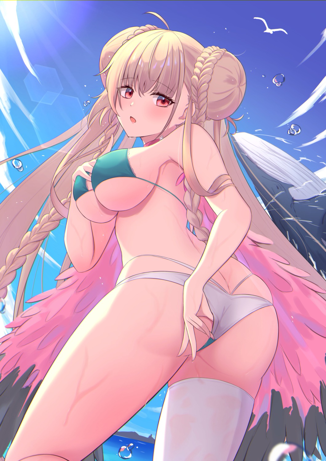 ass azur_lane bikini breast_hold cocoablue23 erect_nipples formidable_(azur_lane) swimsuits thighhighs thong wet
