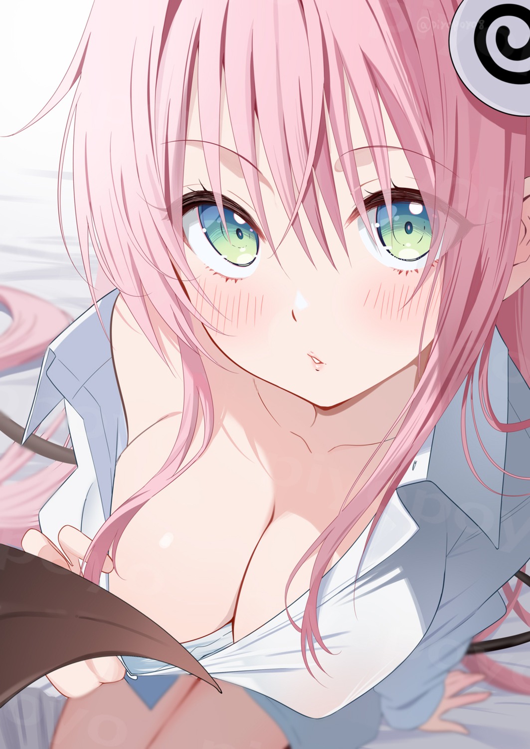 dress_shirt lala_satalin_deviluke no_bra open_shirt piyopoyo see_through tail to_love_ru