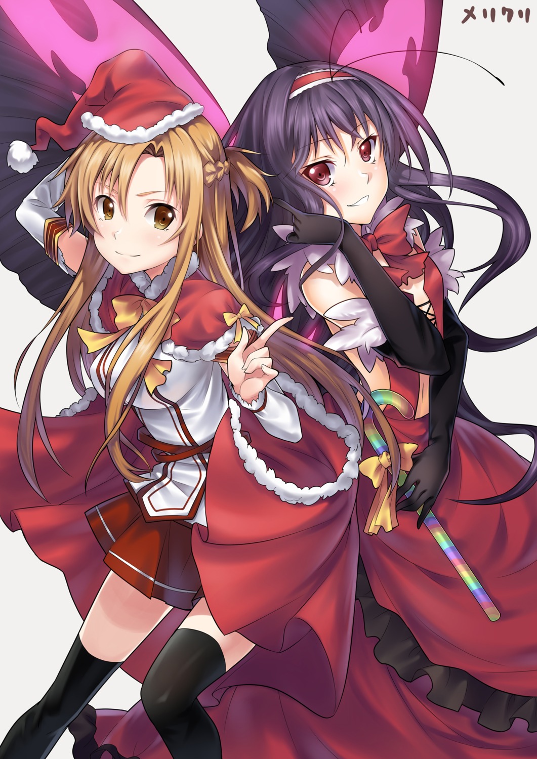 accel_world asuna_(sword_art_online) christmas crossover kuroyukihime sora_72-iro sword_art_online thighhighs wings