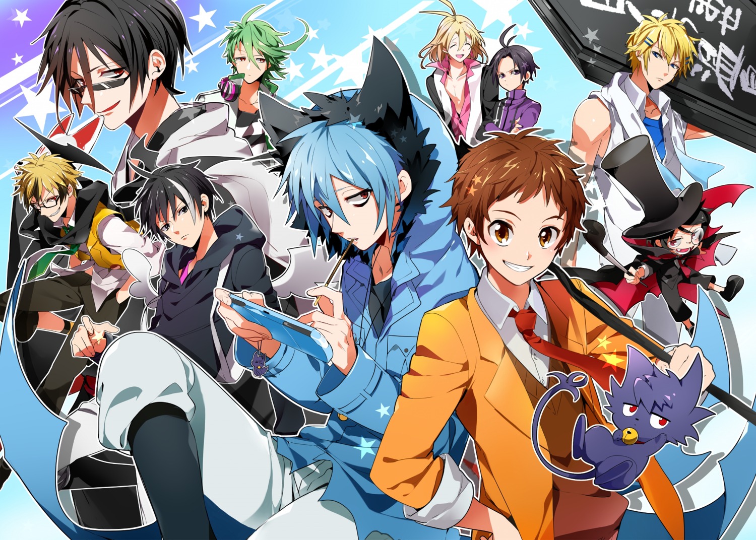 akiru_(pixiv777682) all_of_love animal_ears doubt_doubt headphones lawless licht_jekylland_todoroki mahiru_shirota male megane misono_alicein neko nekomimi old_child sakuya_watanuki servamp sleepy_ash tetsu_sendagaya wings