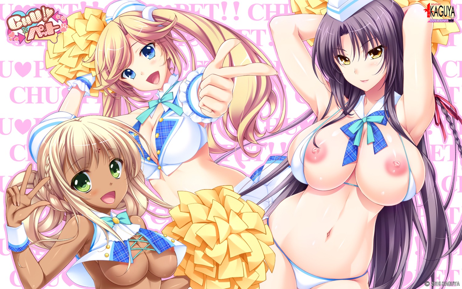 aotsuki_sakuya areola atelier_kaguya bikini breasts cheerleader choco_chip chu_x_pet nanatsuki_shuri nipples suzusaki_kotori swimsuits wallpaper