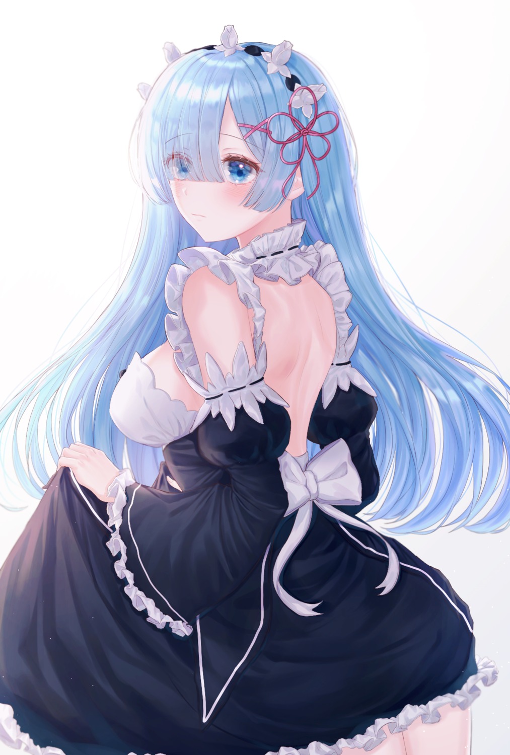 maid nacho re_zero_kara_hajimeru_isekai_seikatsu rem_(re_zero) skirt_lift