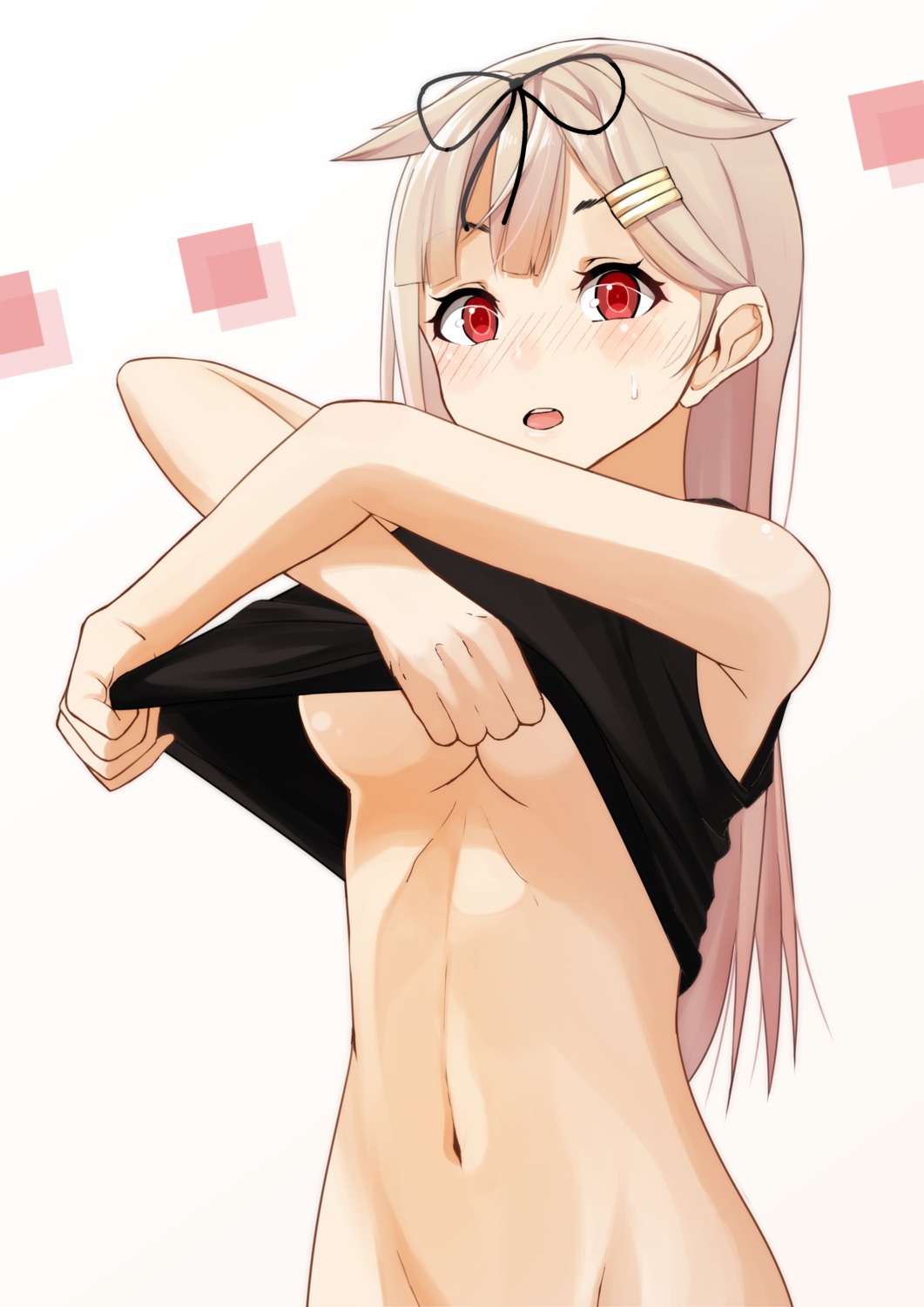 bottomless kantai_collection mugipot no_bra underboob undressing yuudachi_(kancolle)