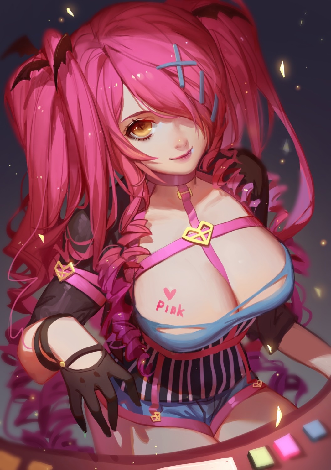 cleavage league_of_legends no_bra open_shirt sona_buvelle songjikyo torn_clothes