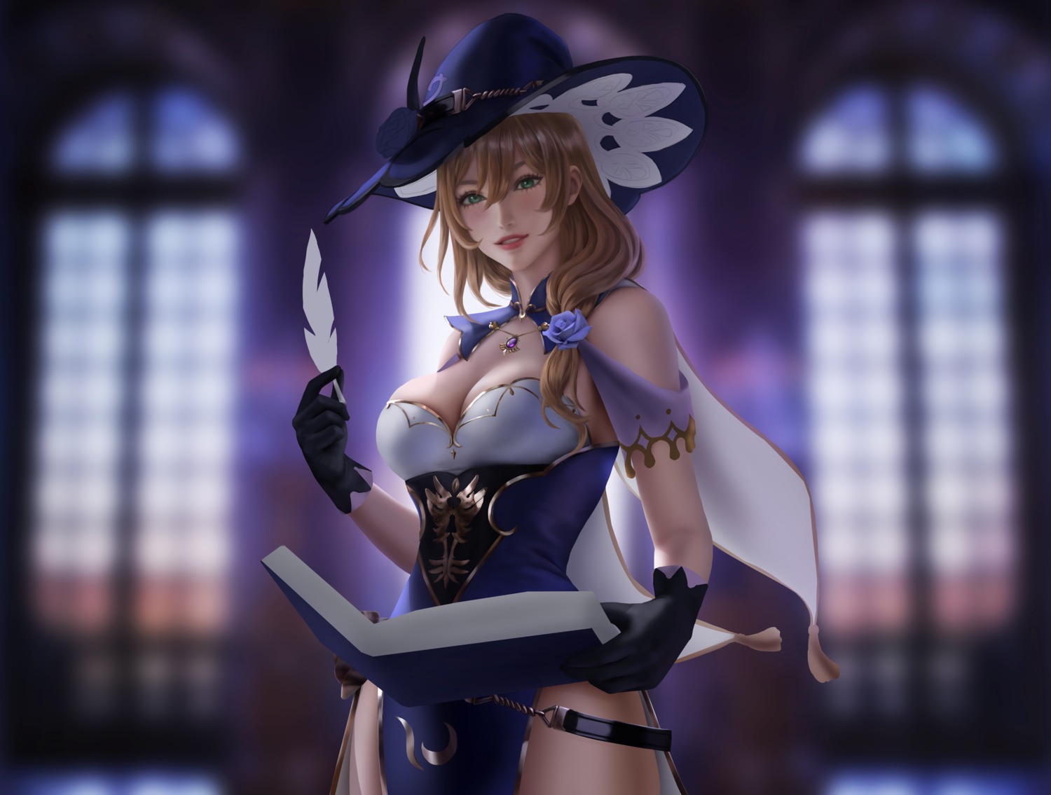 genshin_impact lisa_(genshin_impact) no_bra possible_duplicate wickellia witch