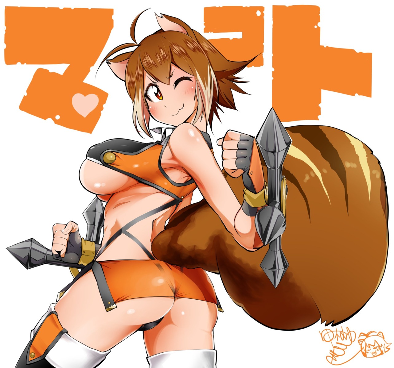 animal_ears ass blazblue blazblue:_calamity_trigger blazblue:_chronophantasma blazblue:_continuum_shift erect_nipples makoto_nanaya no_bra see_through tail tamuhime thighhighs thong underboob weapon