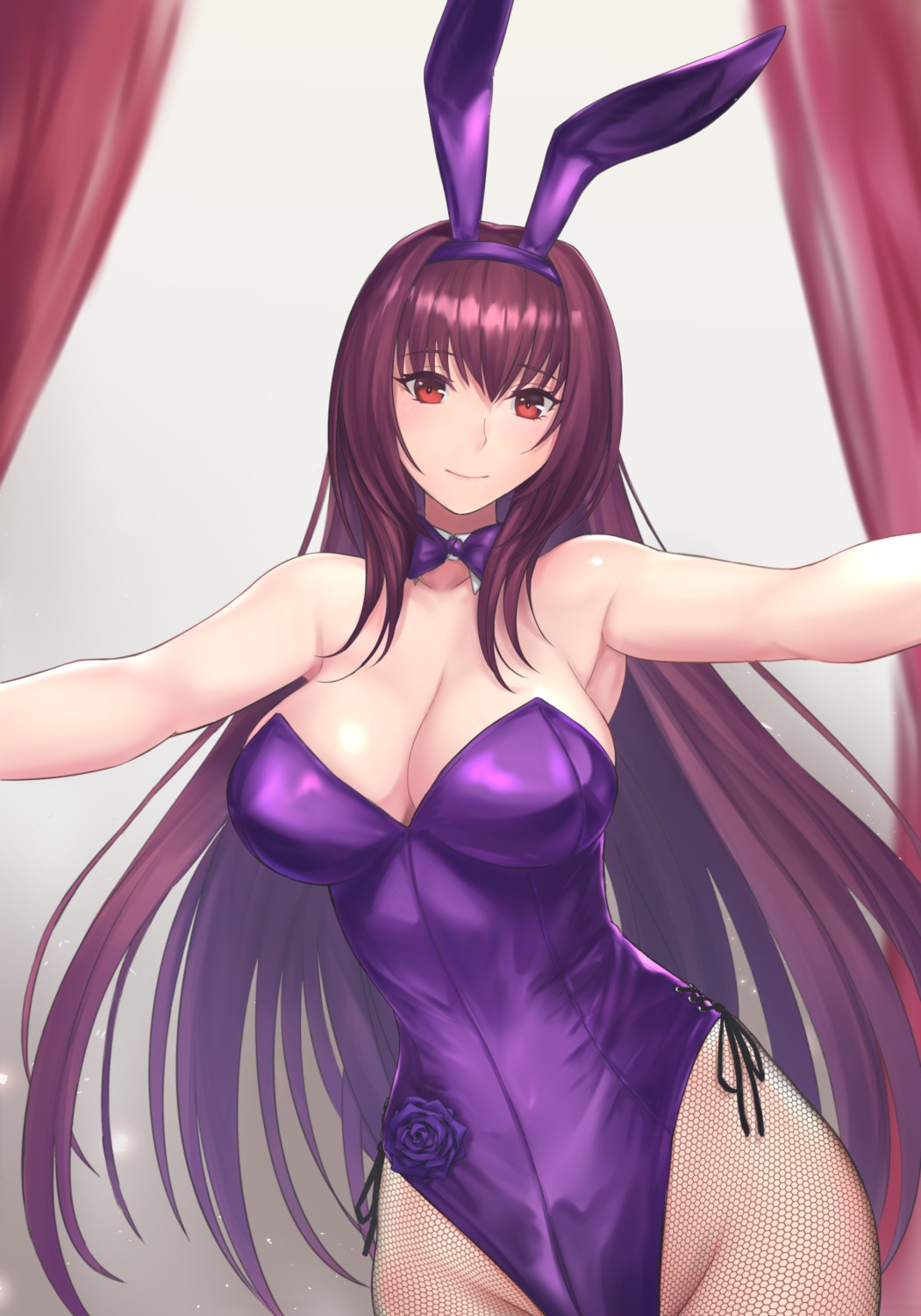 animal_ears bunny_ears bunny_girl erect_nipples fate/grand_order fishnets no_bra odachu pantyhose scathach_(fate/grand_order)