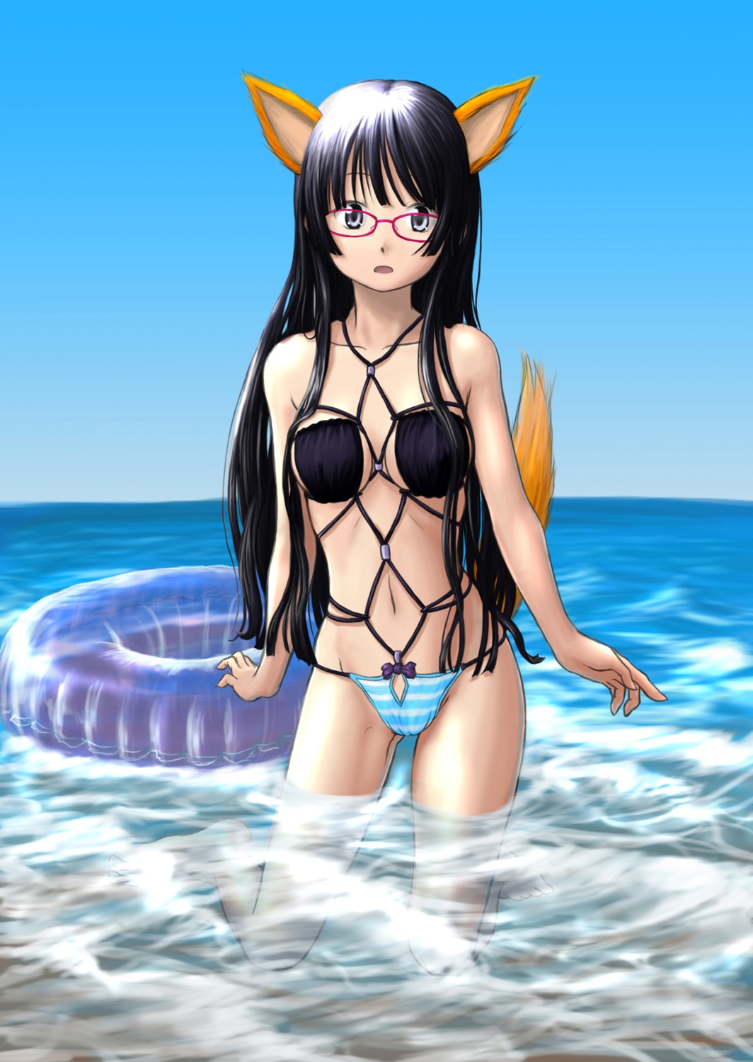 akiyama_mio animal_ears bikini chairopen k-on! megane swimsuits tail