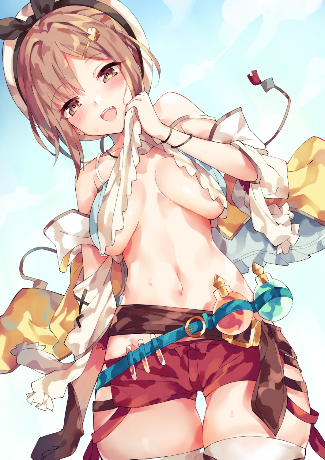 atelier atelier_ryza cleavage no_bra reisalin_stout shirt_lift thighhighs unacchi underboob