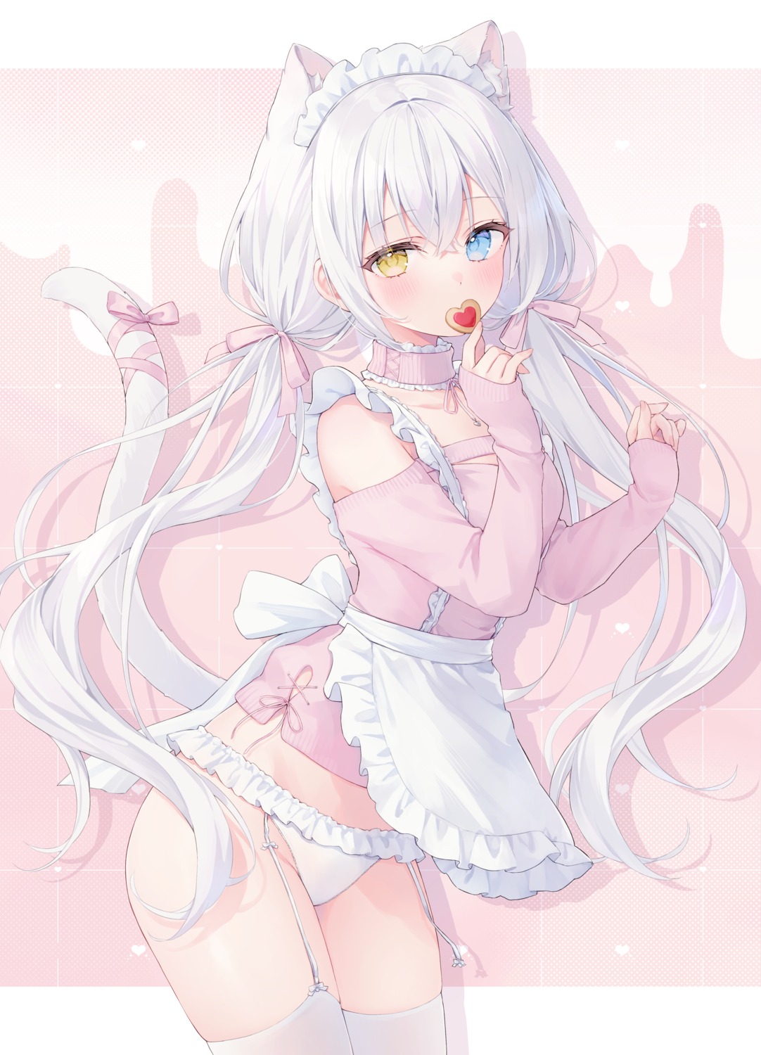 animal_ears heterochromia maid nekomimi pantsu shano_hiyori stockings sweater tail thighhighs valentine