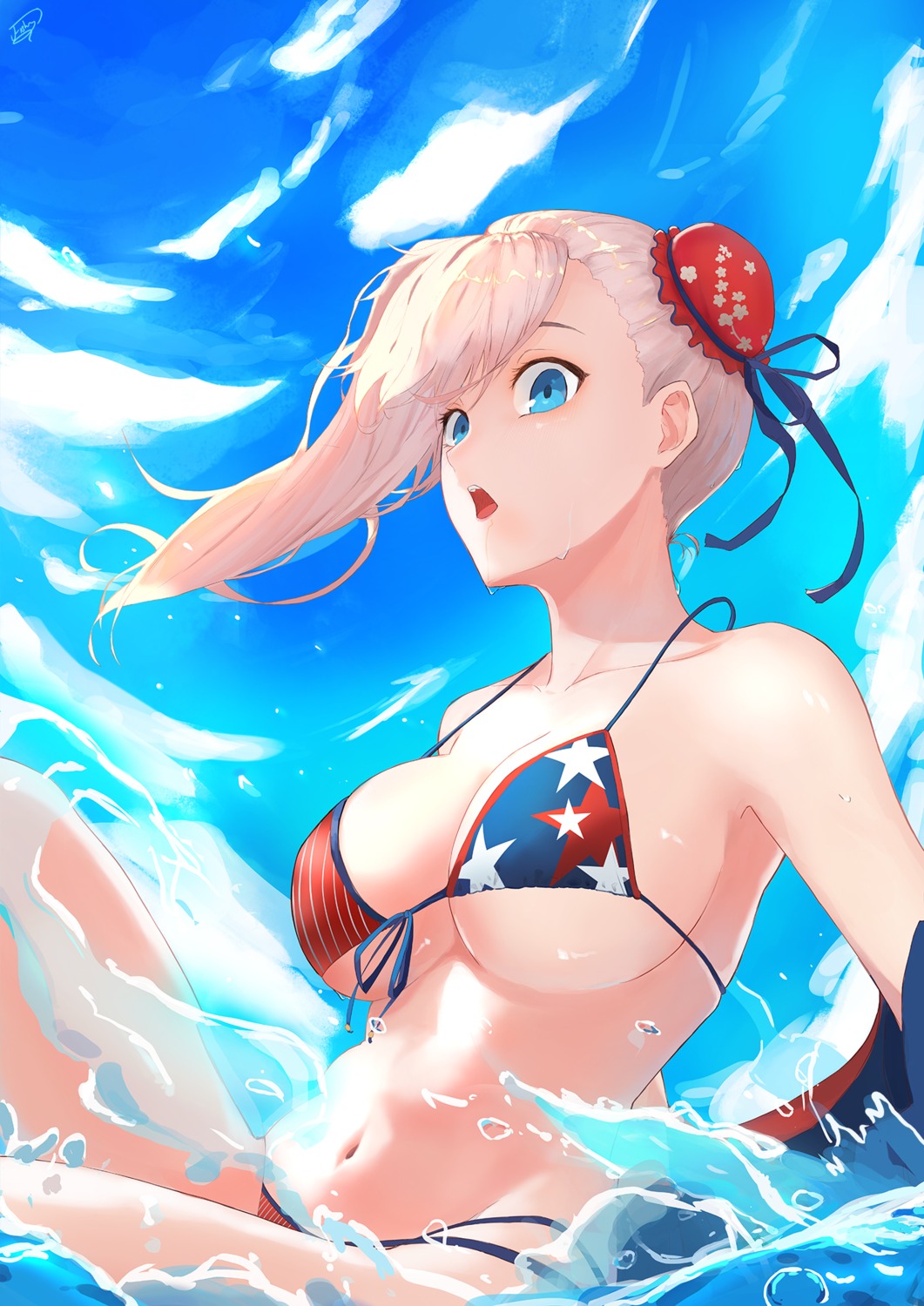 bikini fate/grand_order fishofthelakes miyamoto_musashi_(fate/grand_order) swimsuits wet