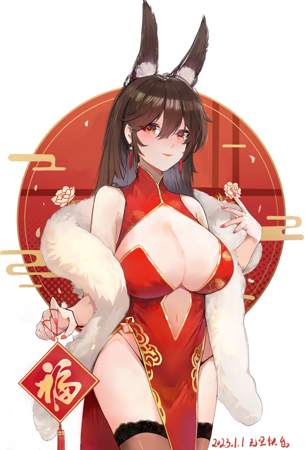 24sui animal_ears chinadress jpeg_artifacts no_bra pantsu thighhighs