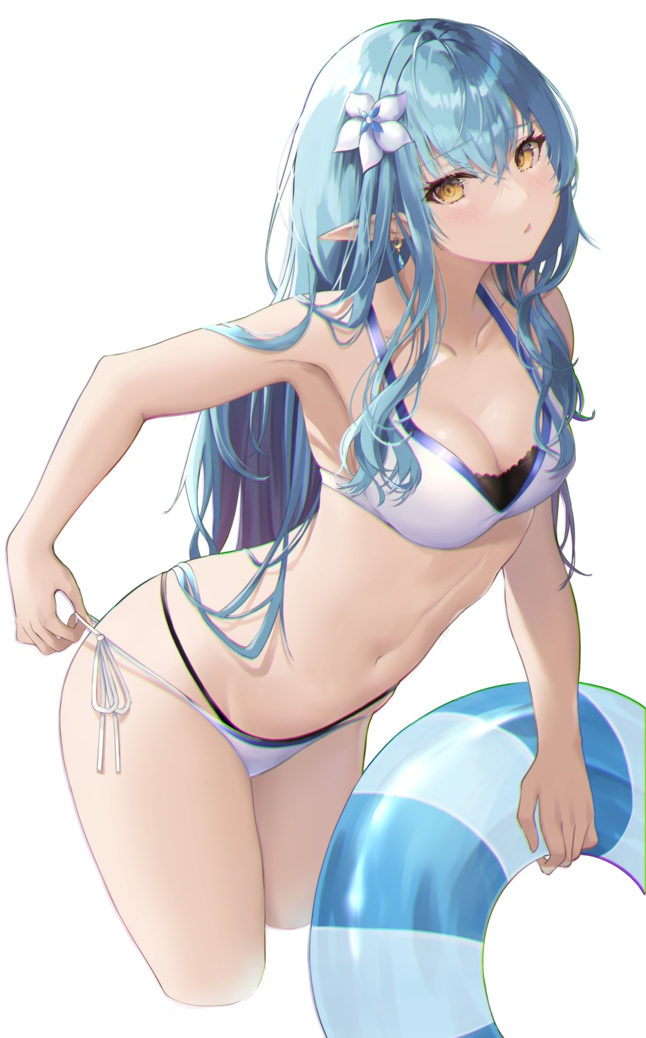 bikini cleavage elf hololive pointy_ears shiina_aoi swimsuits undressing yukihana_lamy