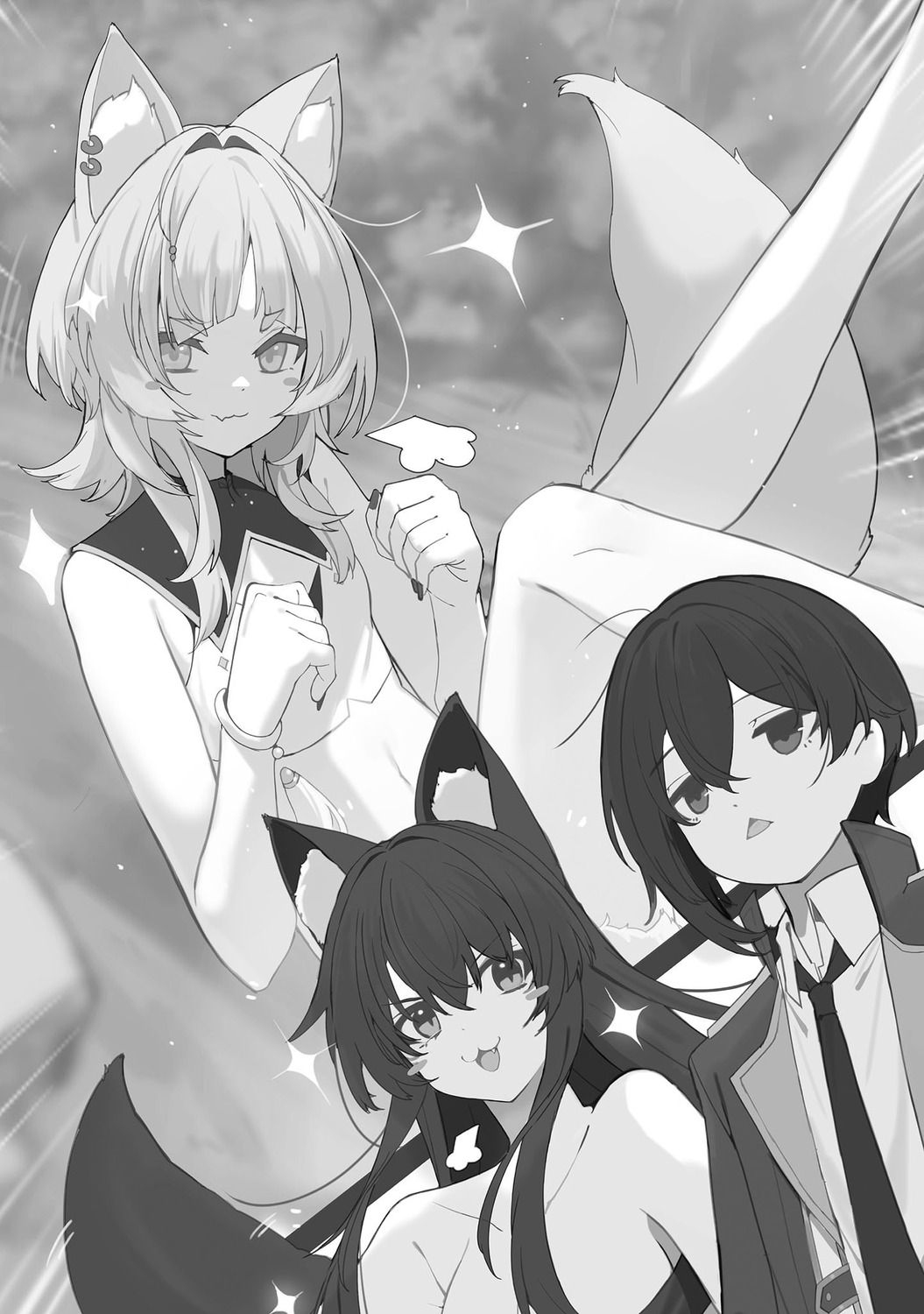 animal_ears cid_kagenou delta_(kagejitsu) dress kage_no_jitsuryokusha_ni_naritakute! monochrome pi_(kagejitsu) tail touzai uniform