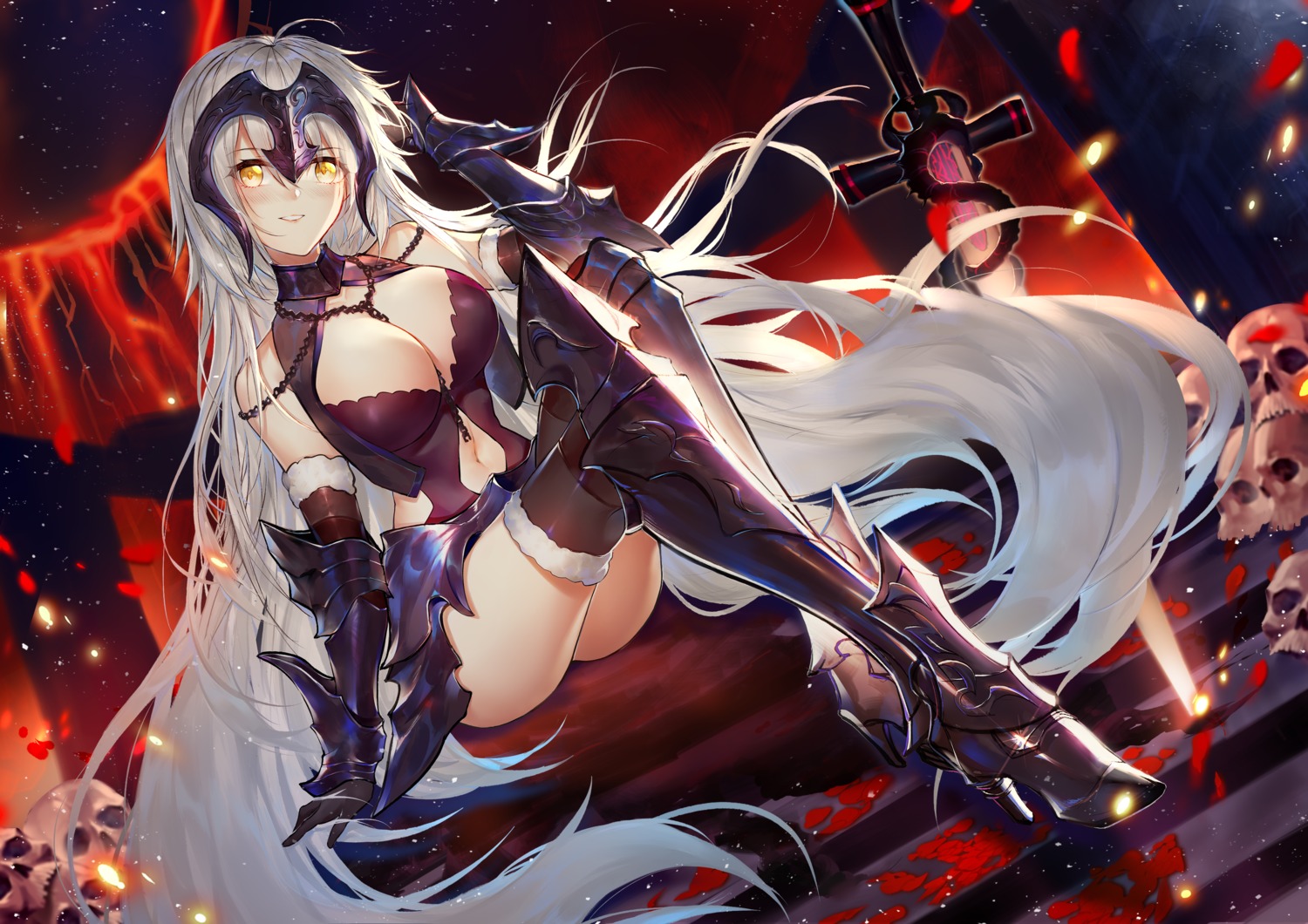 armor cleavage fate/grand_order heels horz jeanne_d'arc jeanne_d'arc_(alter)_(fate) sword thighhighs