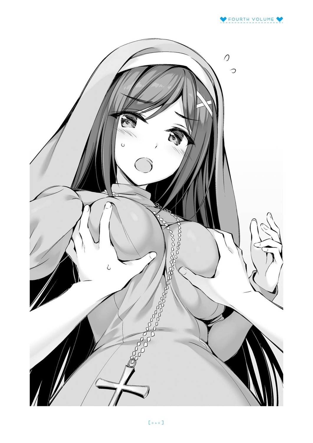 boku_no_kanojo_sensei breast_grab jinsho_karen monochrome nun oryou