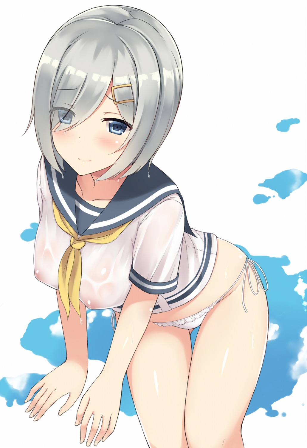 erect_nipples hamakaze_(kancolle) kantai_collection mizunashi_kenichi no_bra pantsu see_through seifuku string_panties wet_clothes