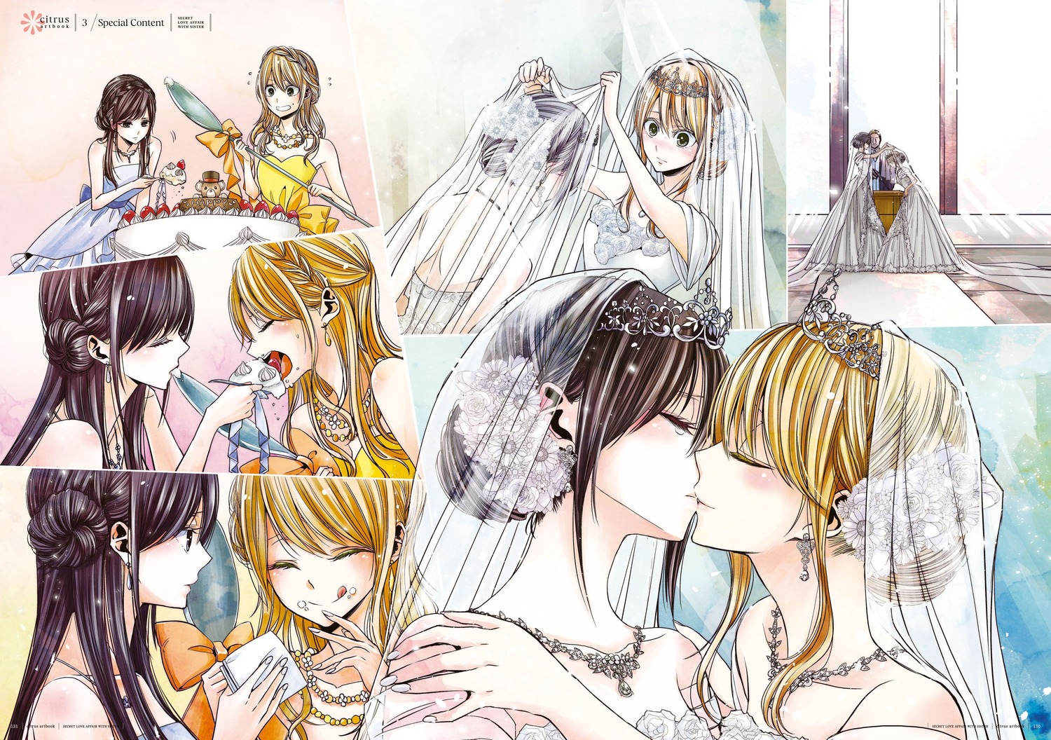 aihara_mei aihara_yuzu_(citrus) citrus_(manga) cream dress saburouta wedding_dress yuri