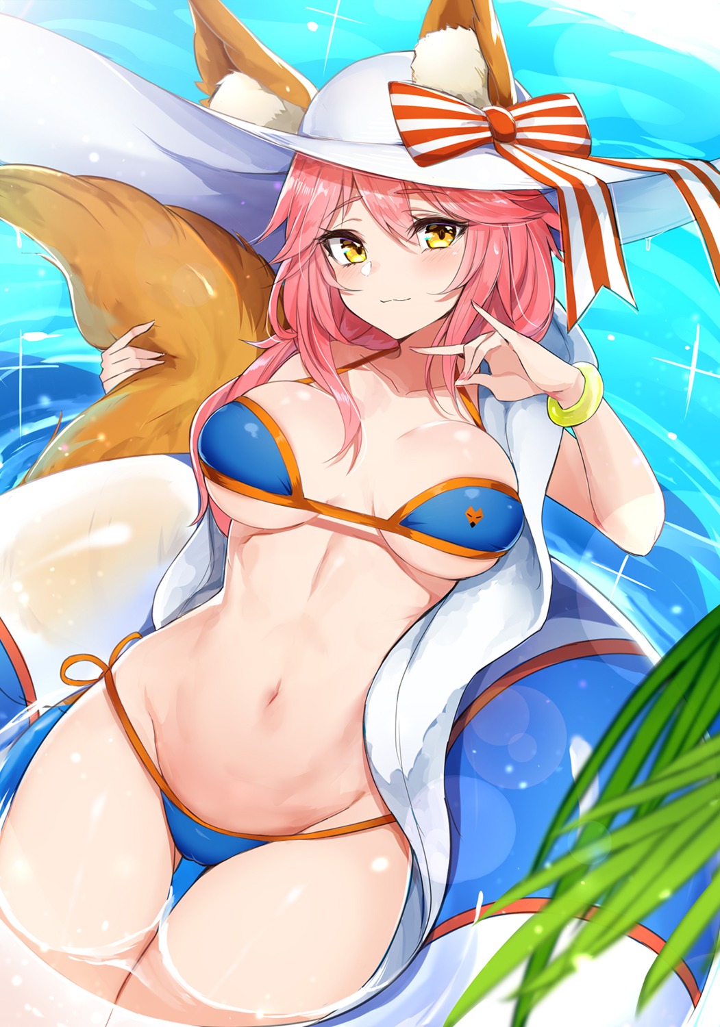 animal_ears bikini fate/grand_order mengda swimsuits tail tamamo_no_mae wet