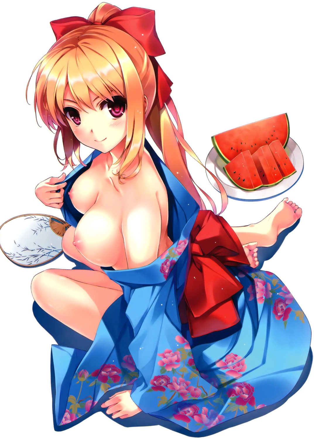 breasts comic_aun misaki_kurehito mizuhara_erika nipples no_bra open_shirt yukata