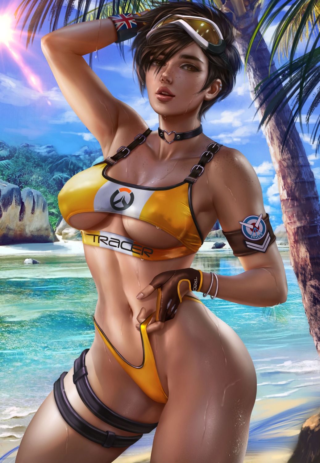 bikini erect_nipples garter logan_cure overwatch swimsuits tracer wet