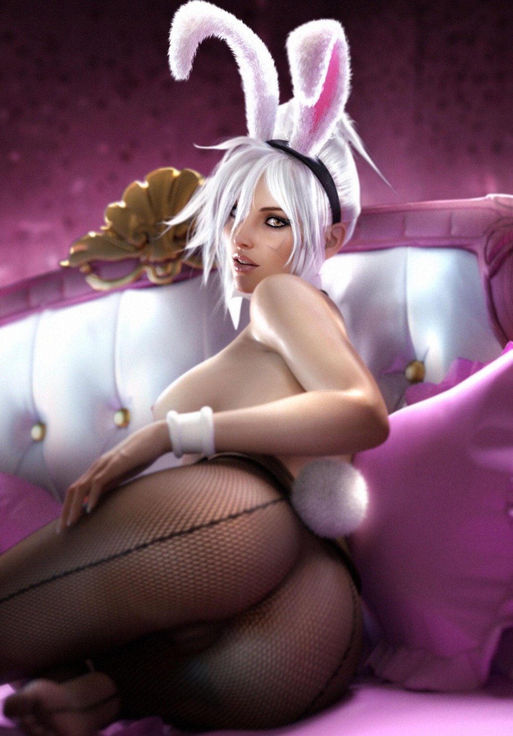 animal_ears ass bunny_ears bunny_girl fishnets league_of_legends nipples nopan pantyhose pussy riven_(league_of_legends) sevenbees tail topless