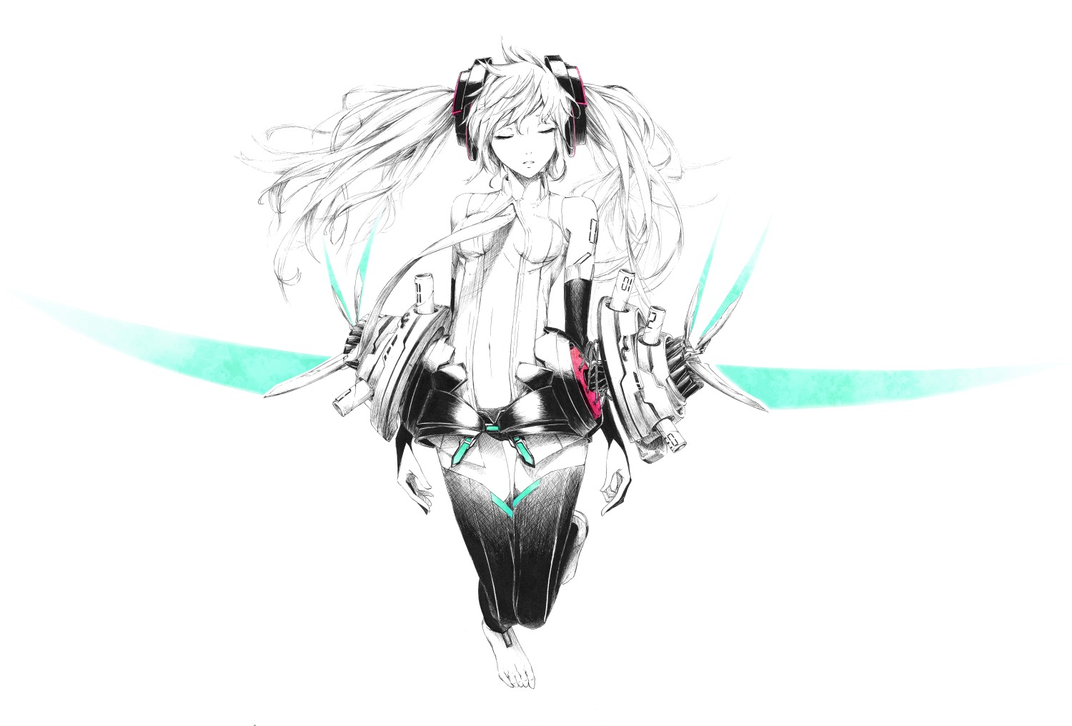 hatsune_miku headphones miku_append sousou_(sousouworks) thighhighs vocaloid vocaloid_append