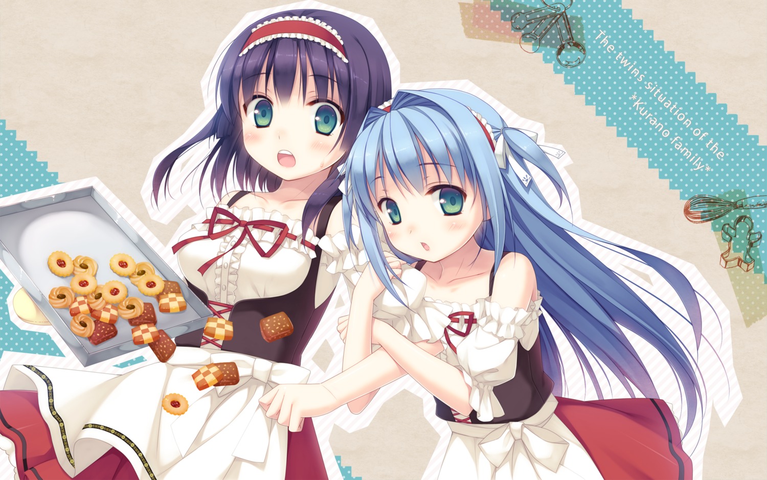 cube kodamasawa_izumi kurano_ema kurano_kun_chi_no_futago_jijou kurano_yae waitress wallpaper