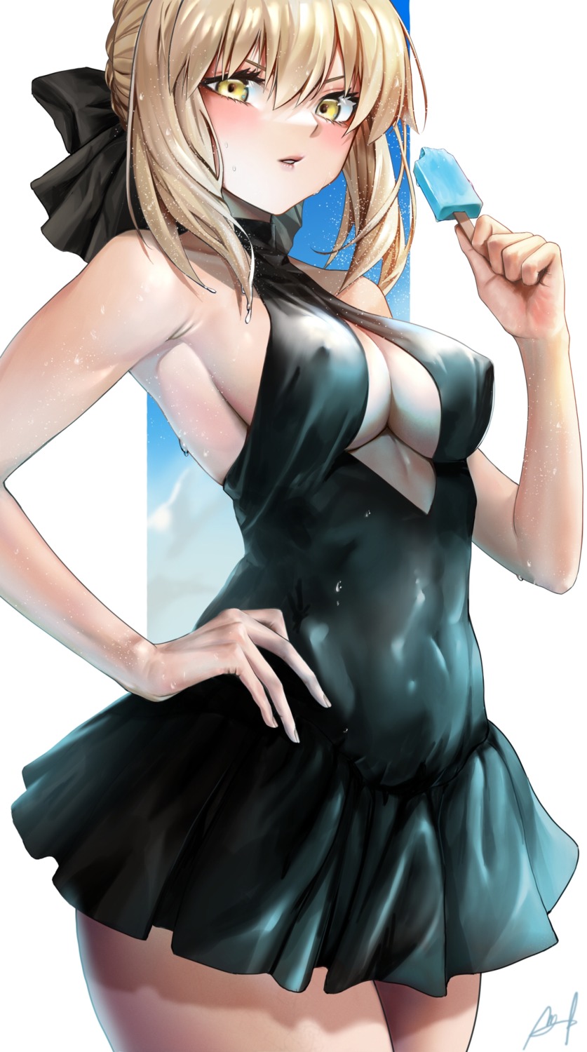 dress erect_nipples fate/grand_order kos-owl no_bra saber saber_alter