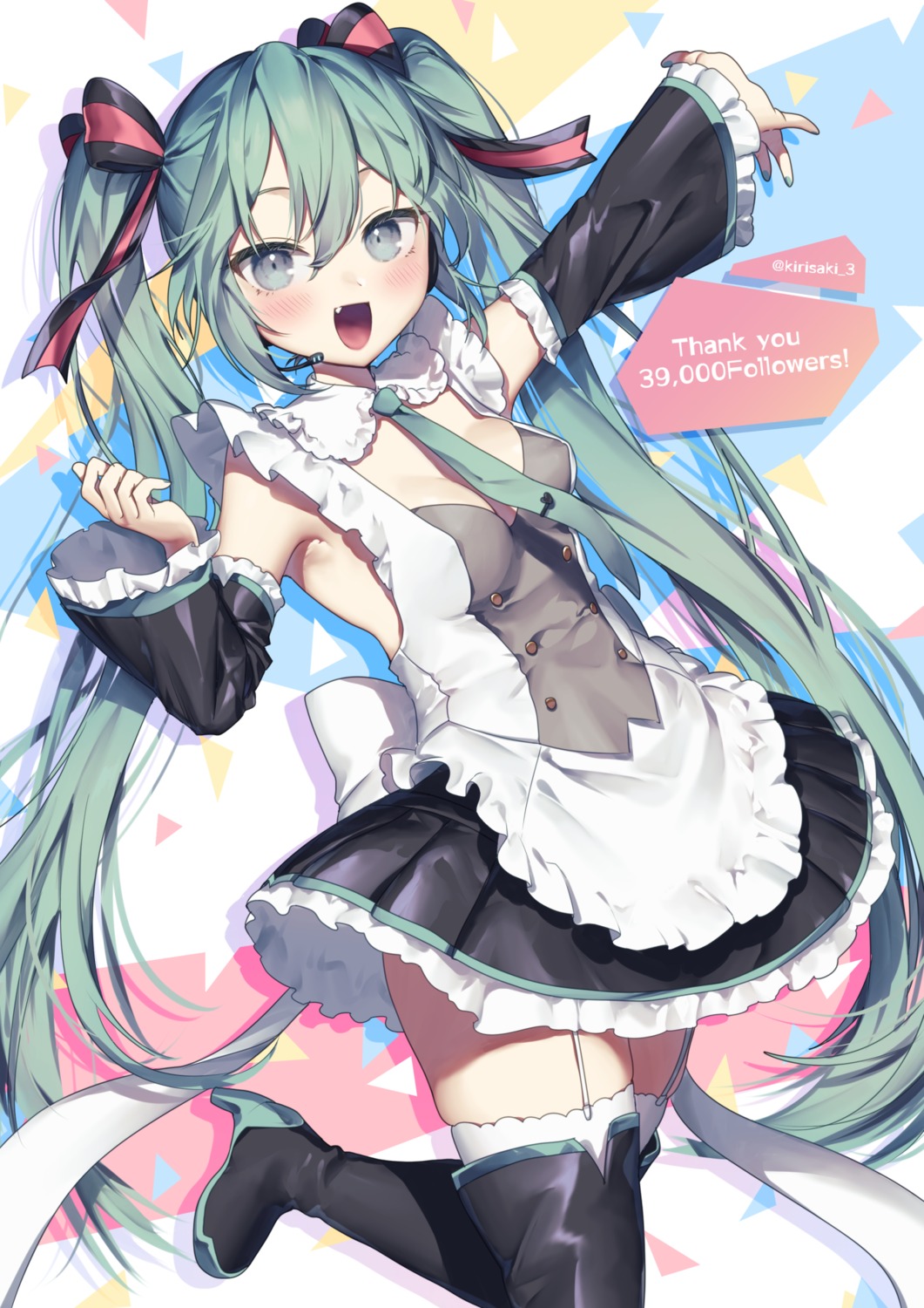 hatsune_miku heels kirisaki_shuusei maid no_bra stockings thighhighs vocaloid