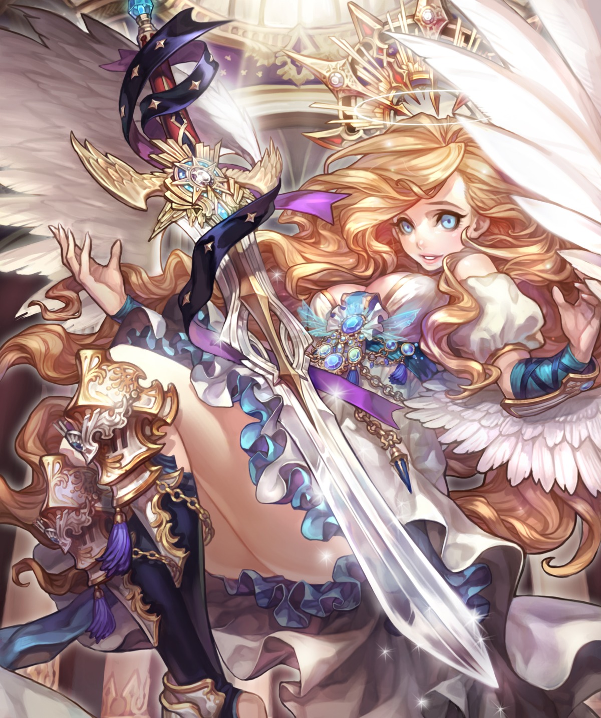 armor cleavage dress olivia_(yh) sword wings